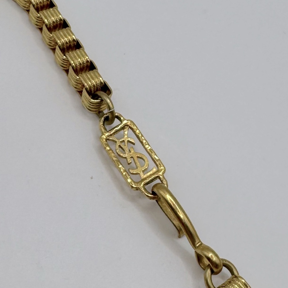 YSL Vintage Long Box Chain Filigree Barrel Necklace - Picture 12 of 13
